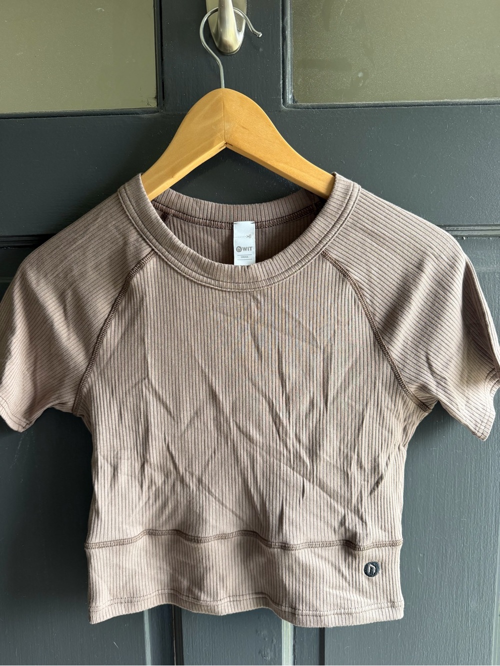 Ribbed Crop Top in Taupe by